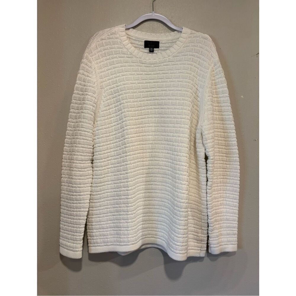 Saks Fifth Avenue One BXWD White Textured Knit Sweater XL Cotton Modal